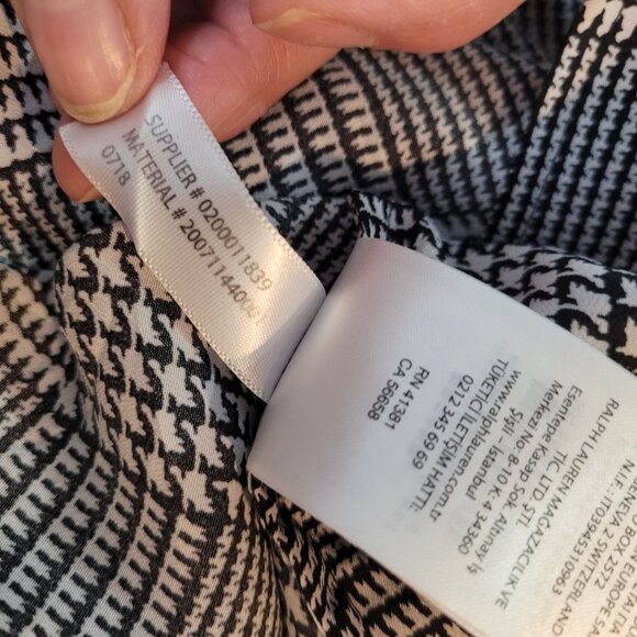 Lauren Ralph Lauren Womens Black & White Houndstooth Wrap Blouse Long Sleeve Siz - Picture 11 of 12